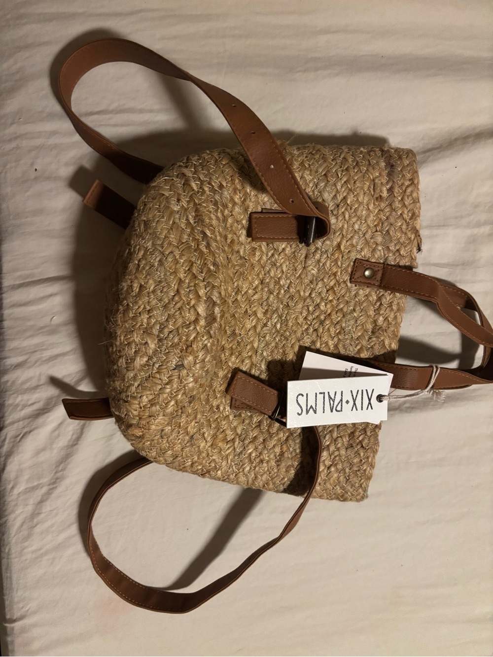 NWT XIX Palms Woven Jute Straw Backpack Boho Beach Bag